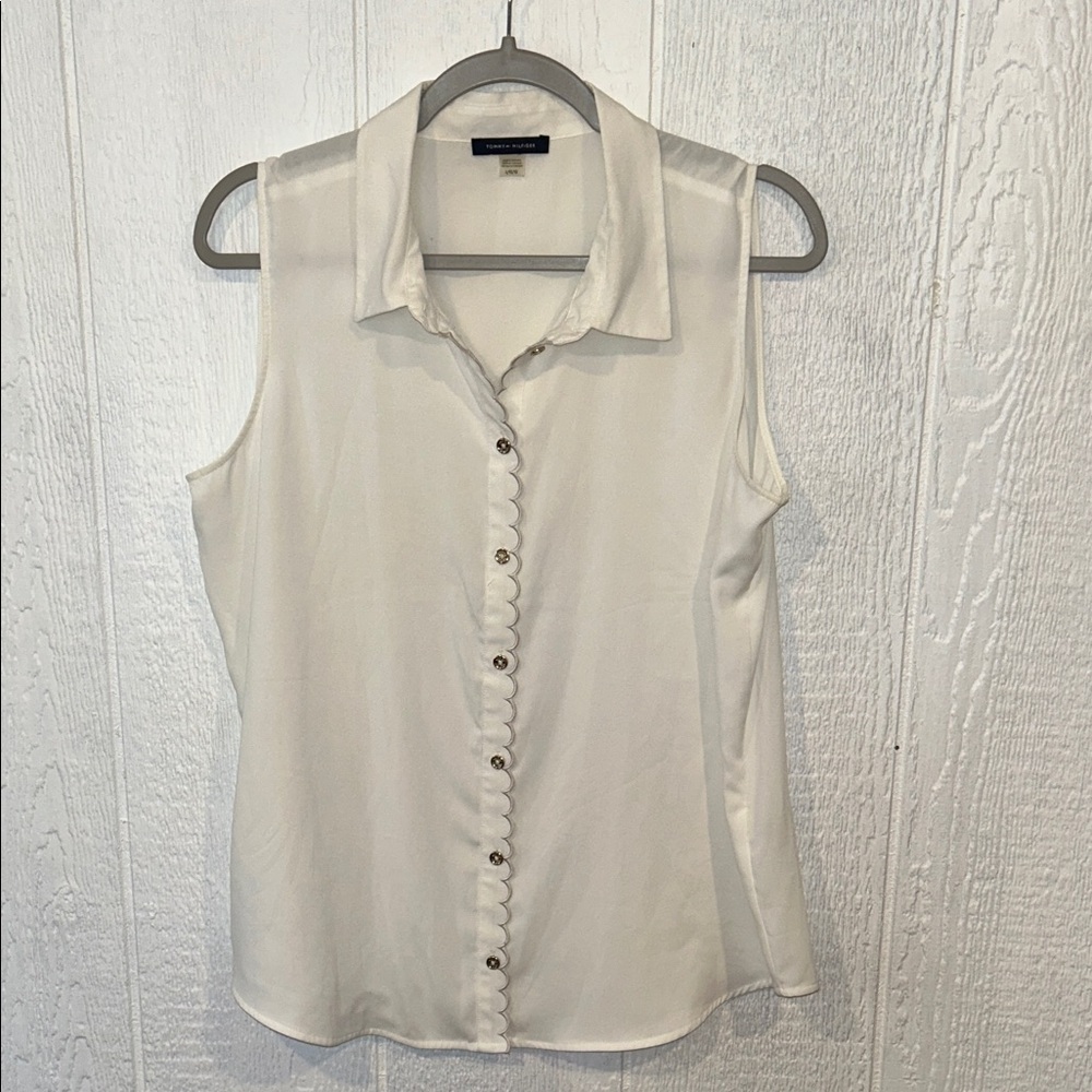 Tommy Hilfiger Sleeveless Collared Blouse Ivory